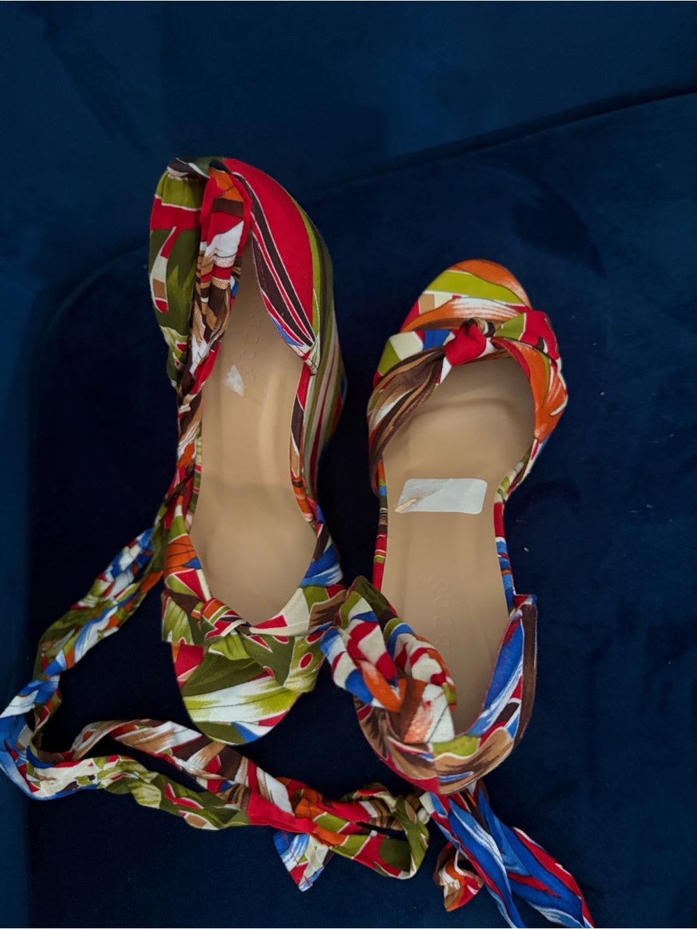 BAMBOO Red Multi Strappy Platform Wedge Heels - Picture 9 of 10